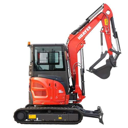 Excavons Titan 3500 mini excavator side view boom raised hydraulic thumb