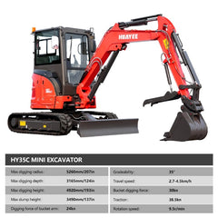 Excavons Titan 3500 working range 124 in dig depth 207 in reach