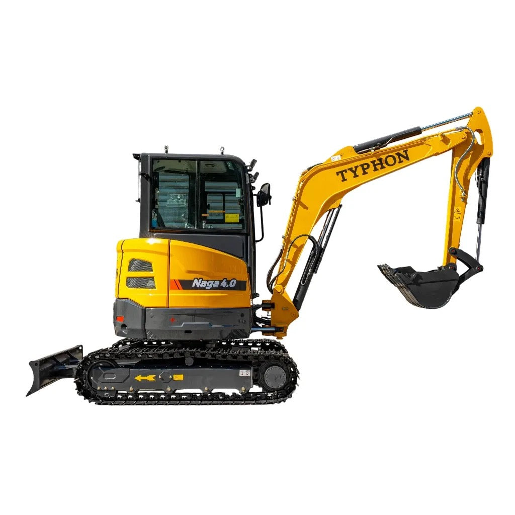 TYPHON NAGA 4.0 4 ton mini excavator side profile with boom raised and steel tracks