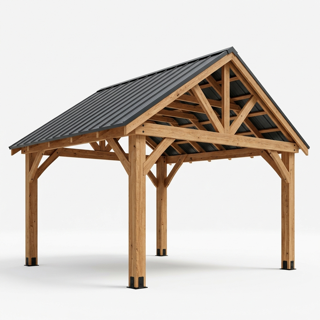 cedar gazebo pavilion aluminum roof hero 10x12 Meridian cedar gazebo pavilion with a dark aluminum roof on a white background