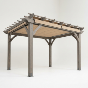 10x14 timber gray cedar Madison pergola with retractable sunshade on a white background