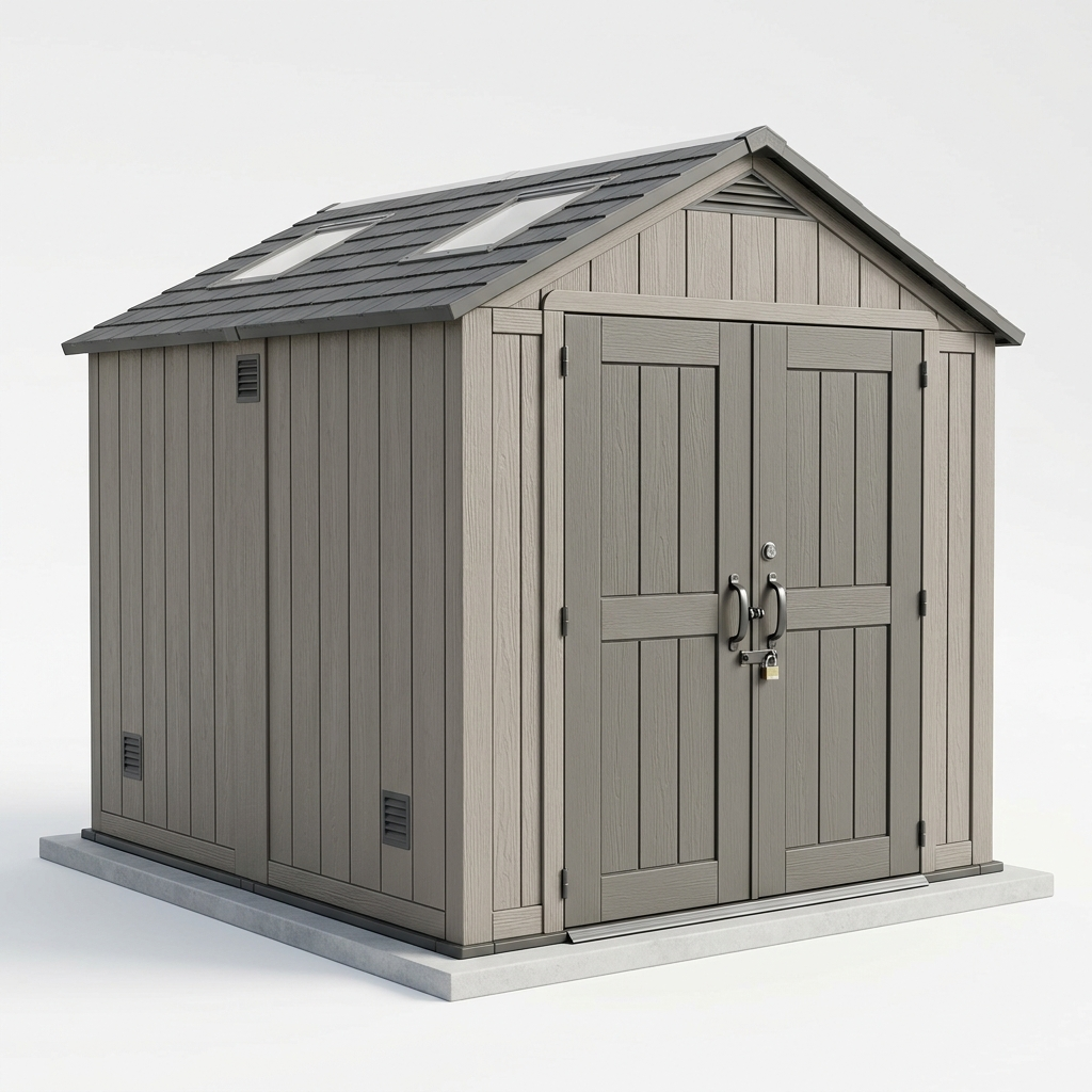 resin shed skylights 8x10 hero 8x10 ft resin storage shed with lockable double doors and roof skylights on a white background